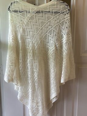 Britt’s Knits Asymmetrical Handkerchief Hem Crochet Wrap - OS